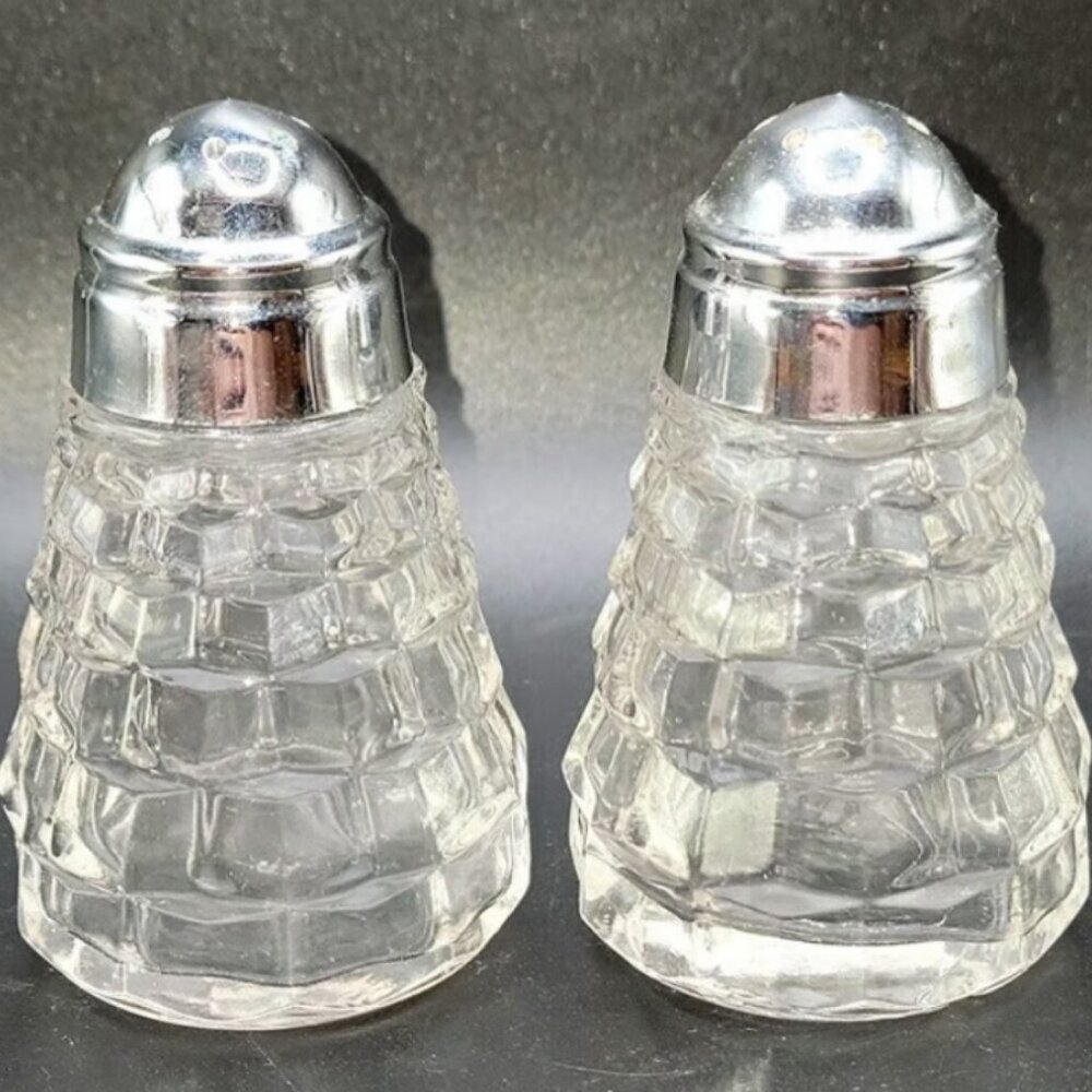Vintage 1950s Indiana Colony Whitehall Clear Glass Salt and Pepper Shaker Set